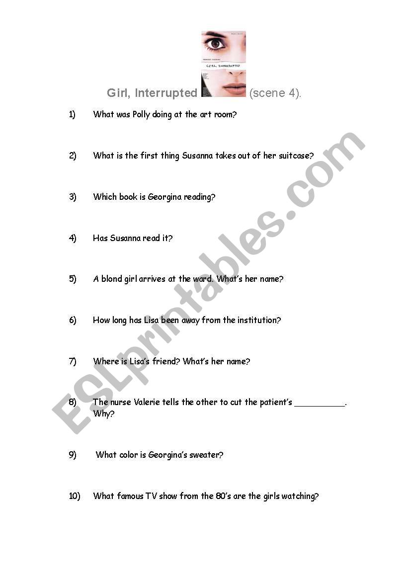 Girl, interrupted worksheet