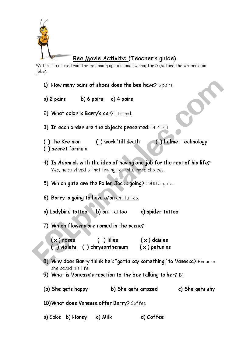 Bee Movie worksheet