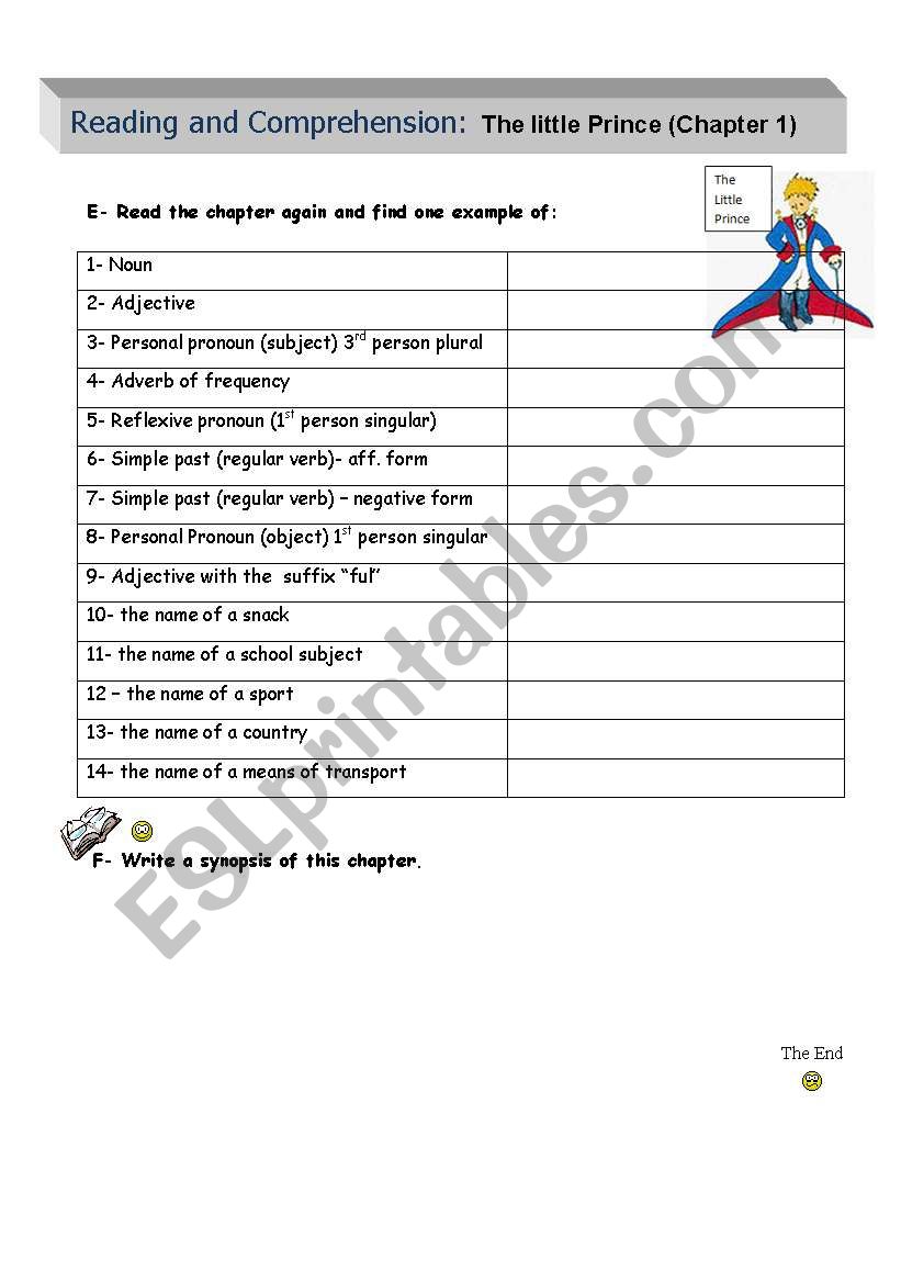 the little prince worksheet