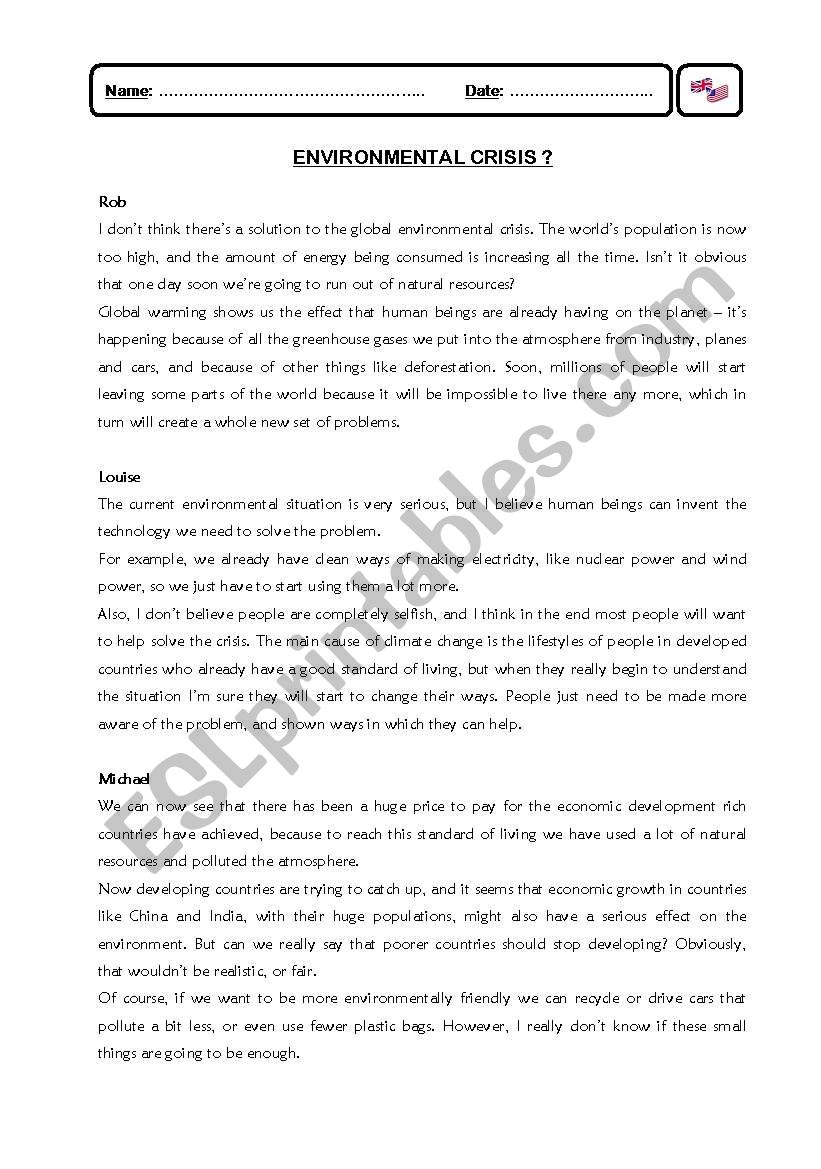 Reading Task - Environmental Crisis