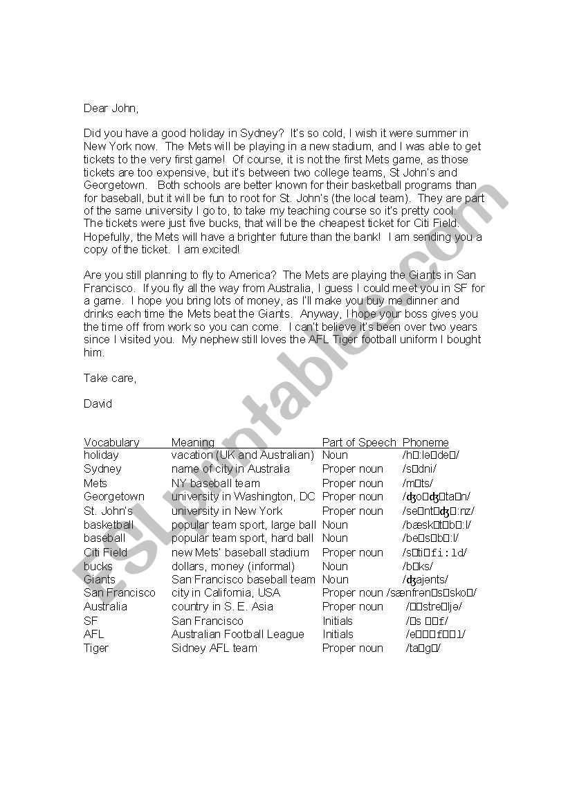Letter to a Friend worksheet