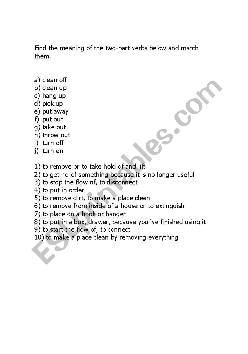 match the phrasal verbs worksheet