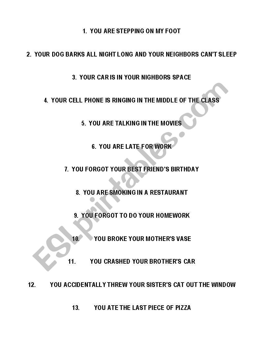 YOU ARE STEPPING ON MY FOOT worksheet