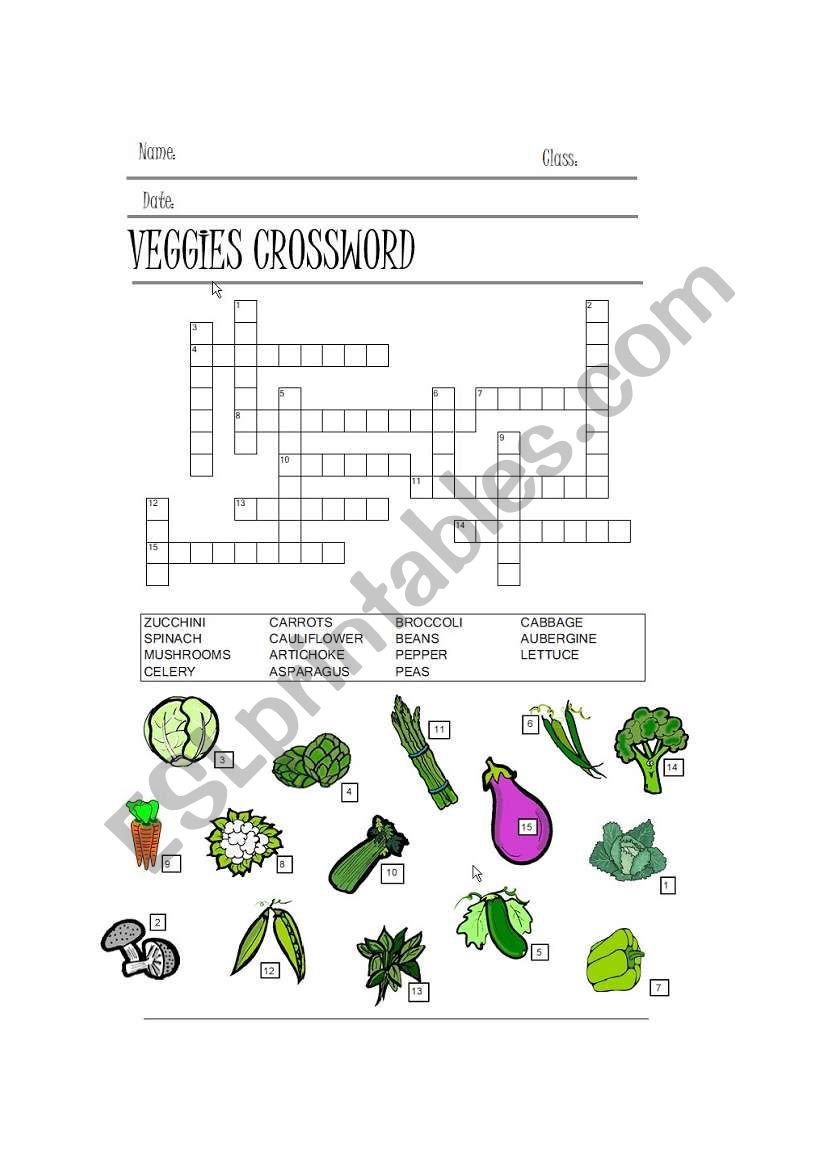 VEGETABLES CROSSWORD worksheet