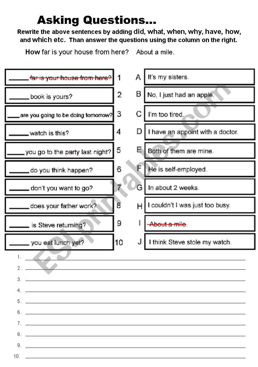 Asking questions worksheet