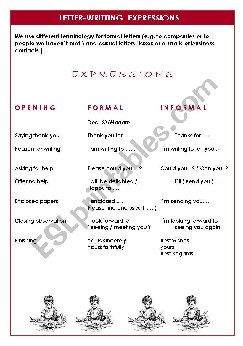 Letter-Writting Expressions worksheet