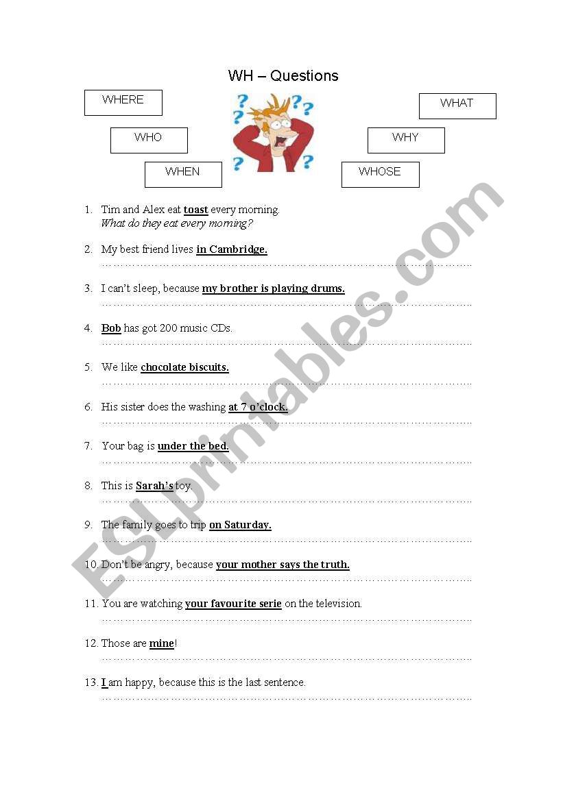 Wh questions worksheet