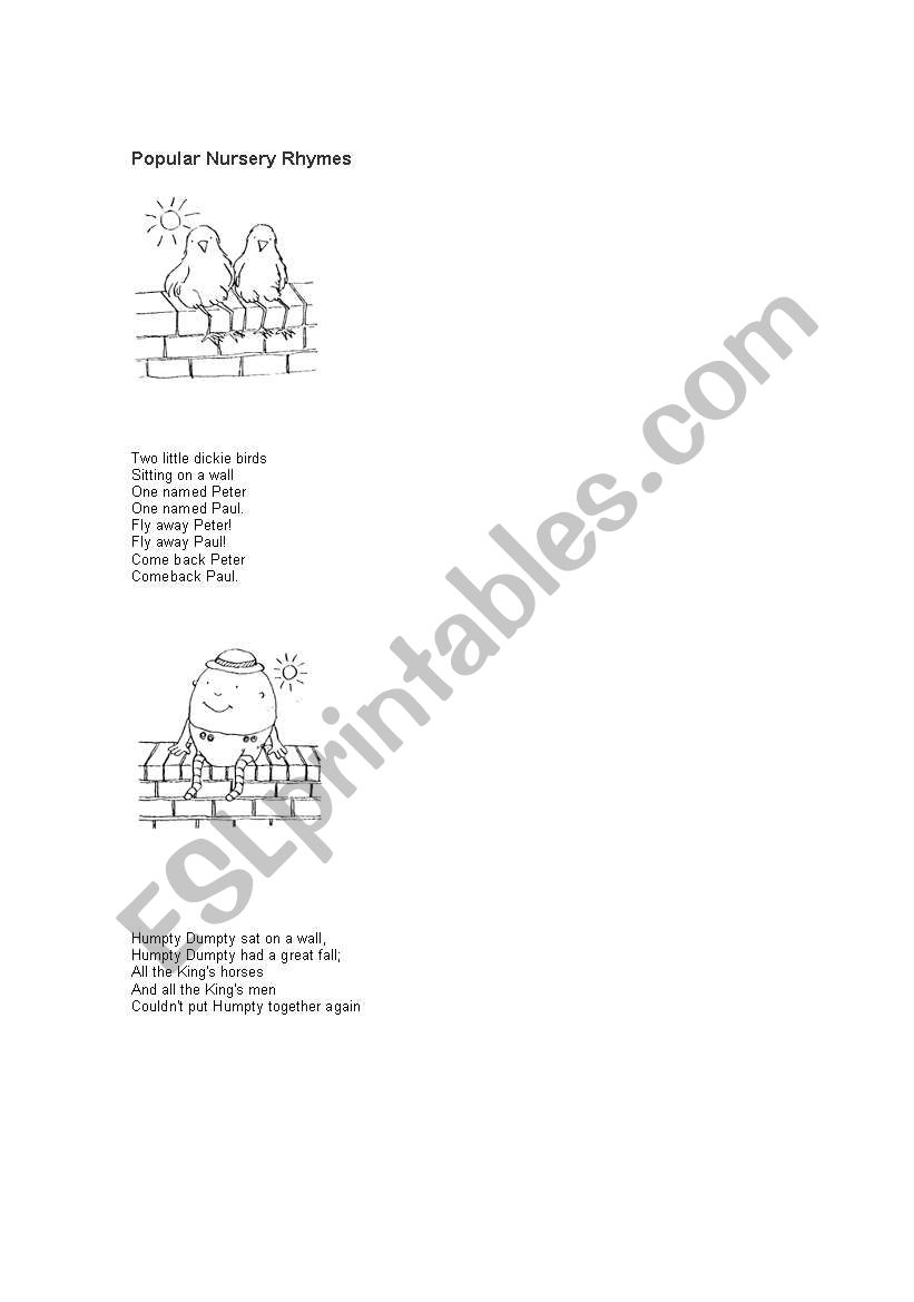 nursery rhimes worksheet