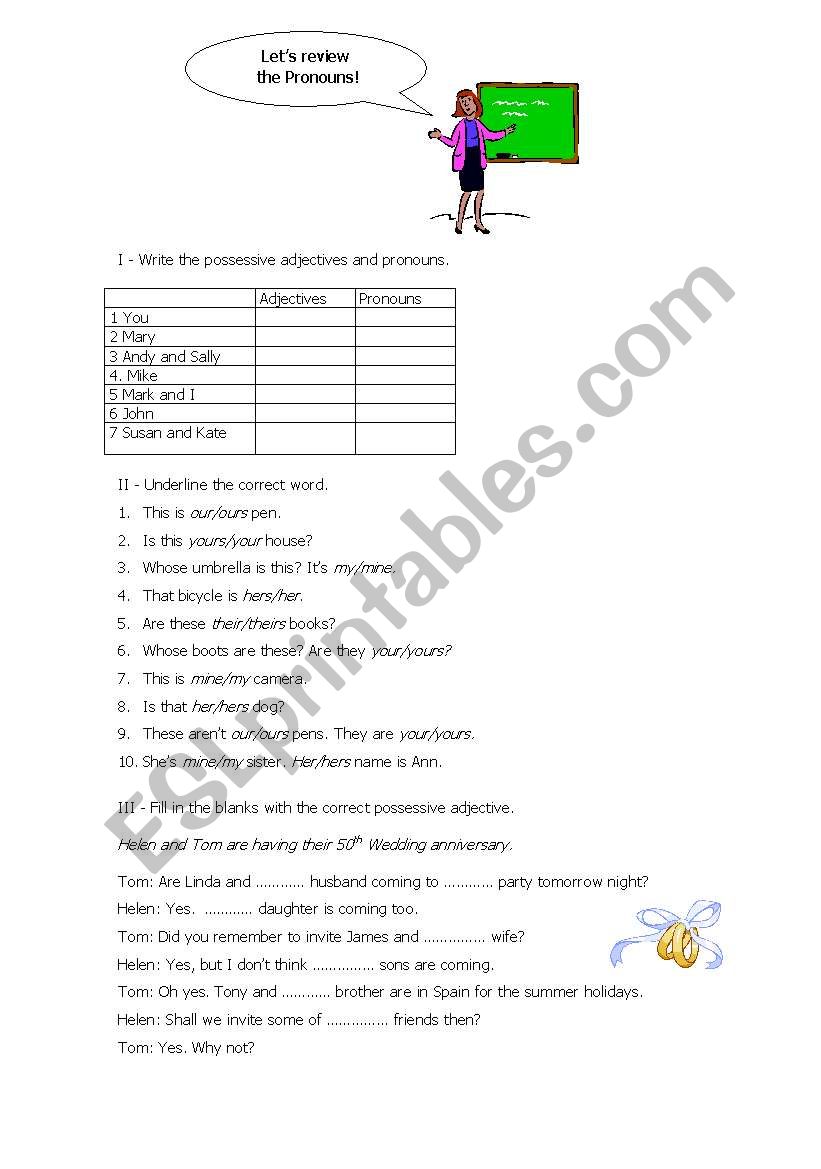 Review: Pronouns worksheet