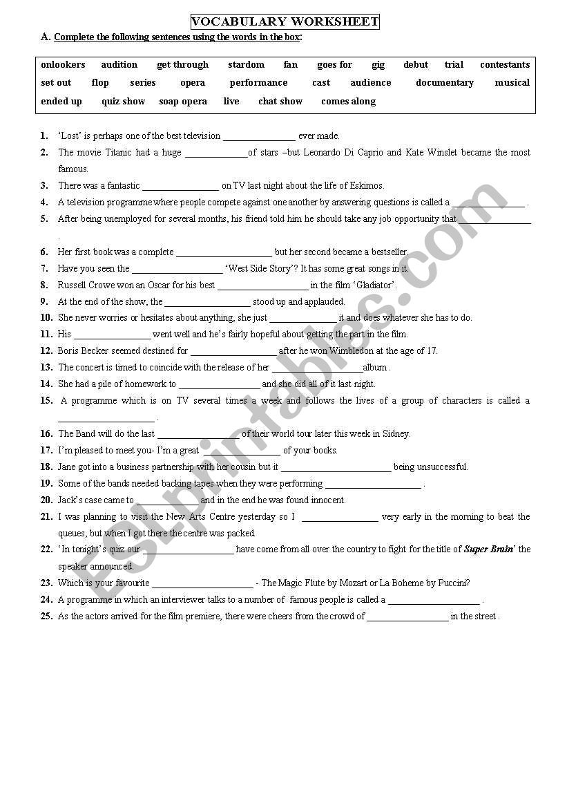 VOCABULARY WORKSHEET worksheet