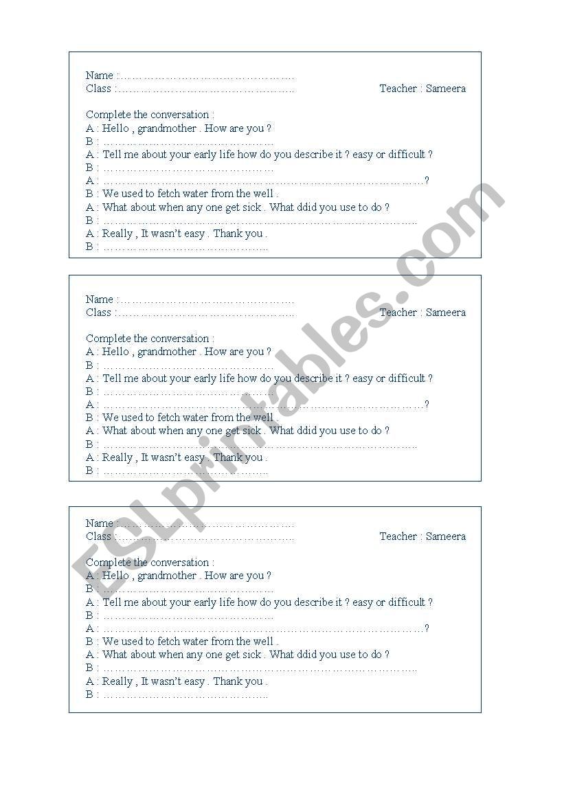 conversation  worksheet