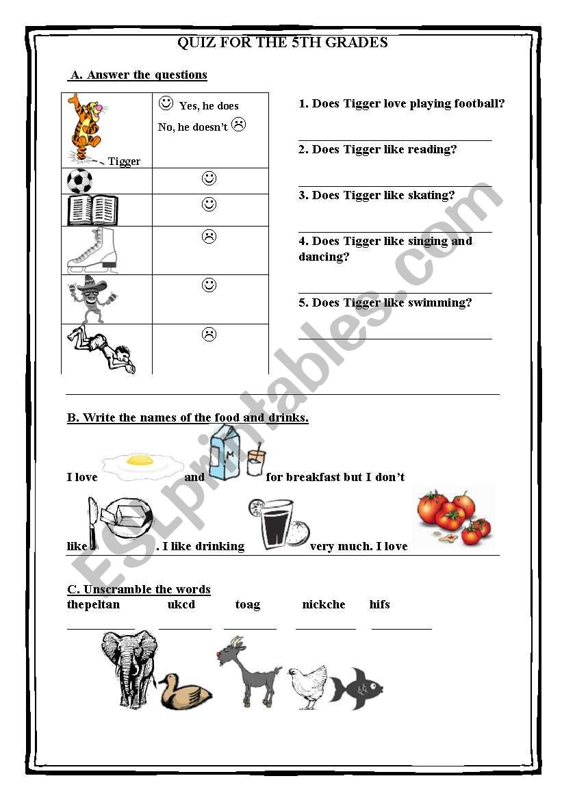 QUIZ for 5th grades. worksheet