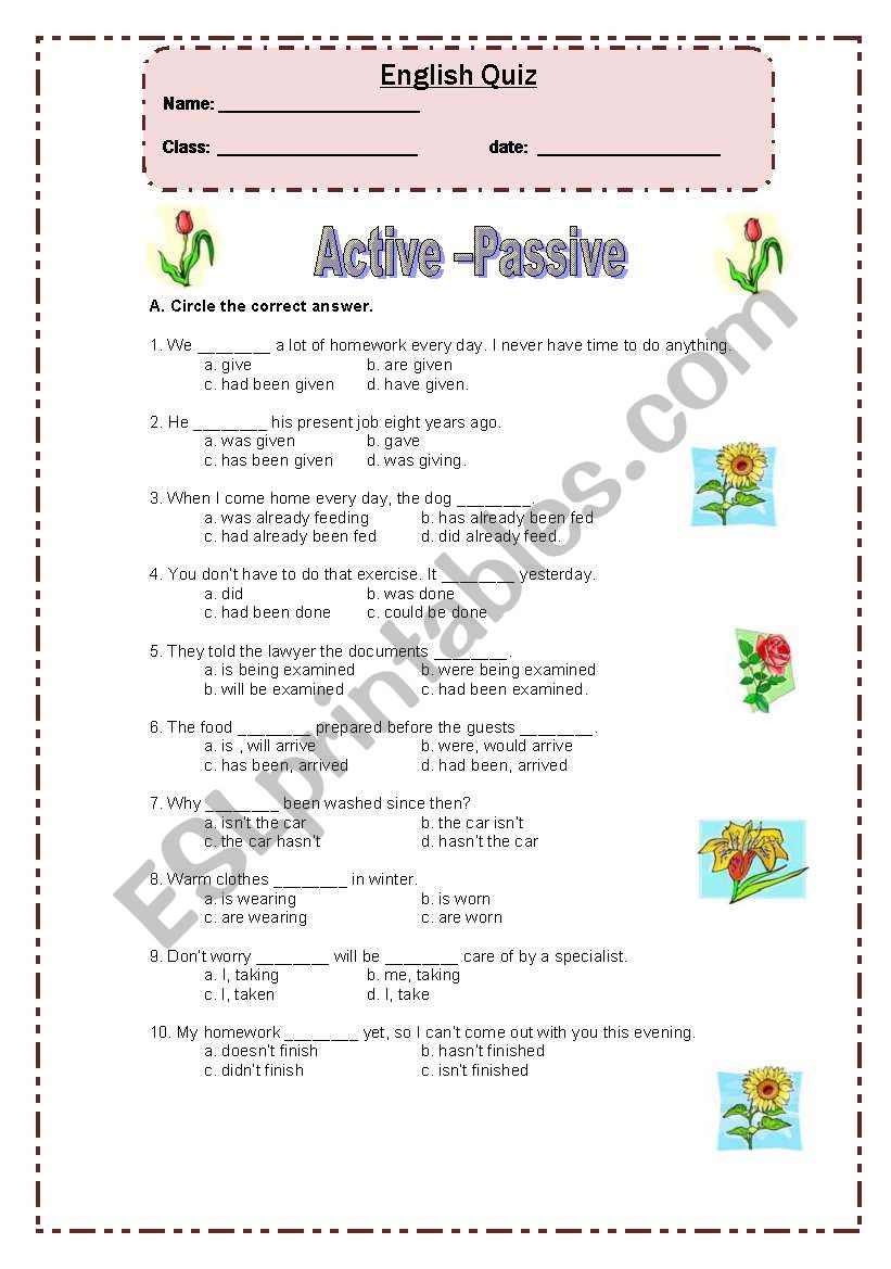 Active-passive quiz (2 pages) worksheet