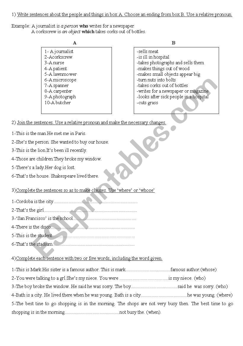 RELATIVE PRONOUNS worksheet