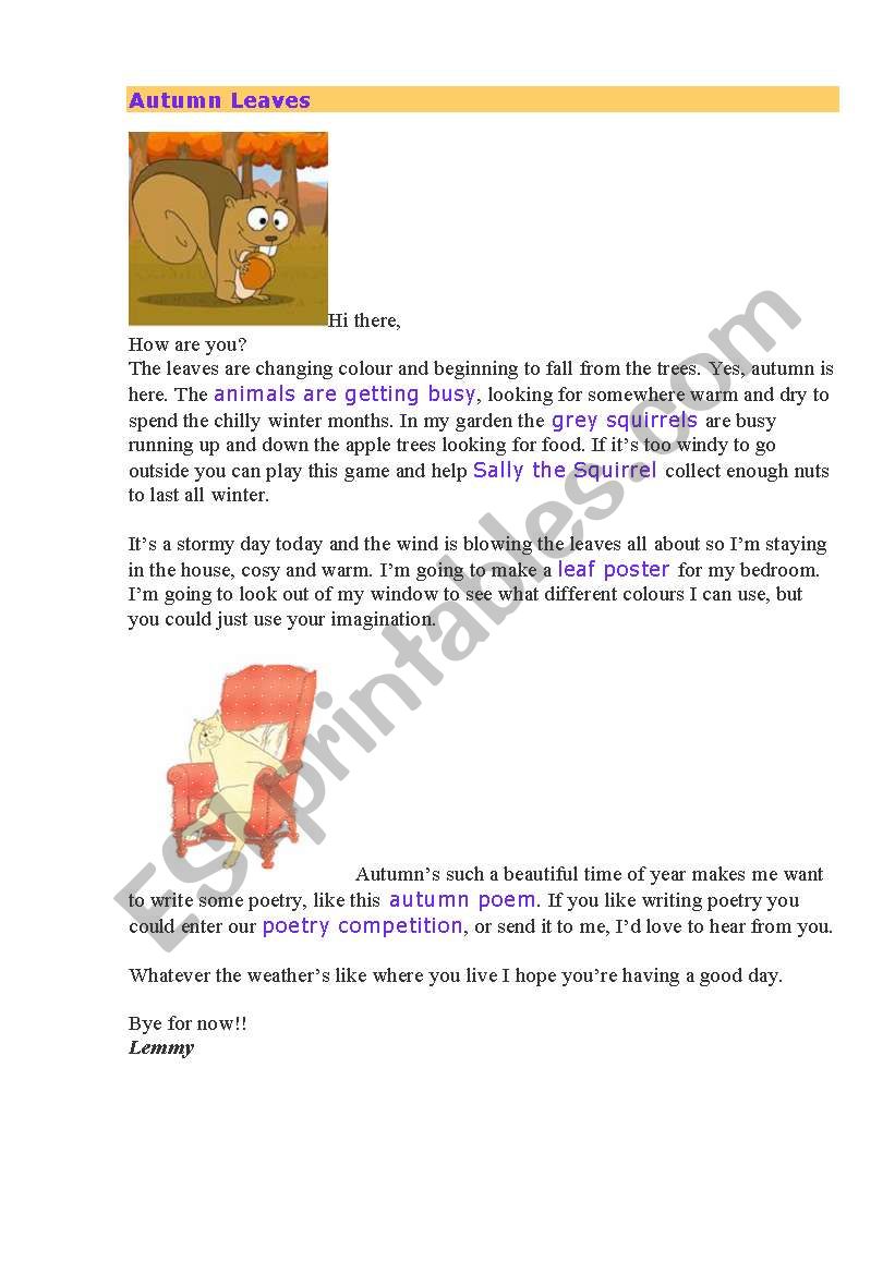 Autumn leaves worksheet
