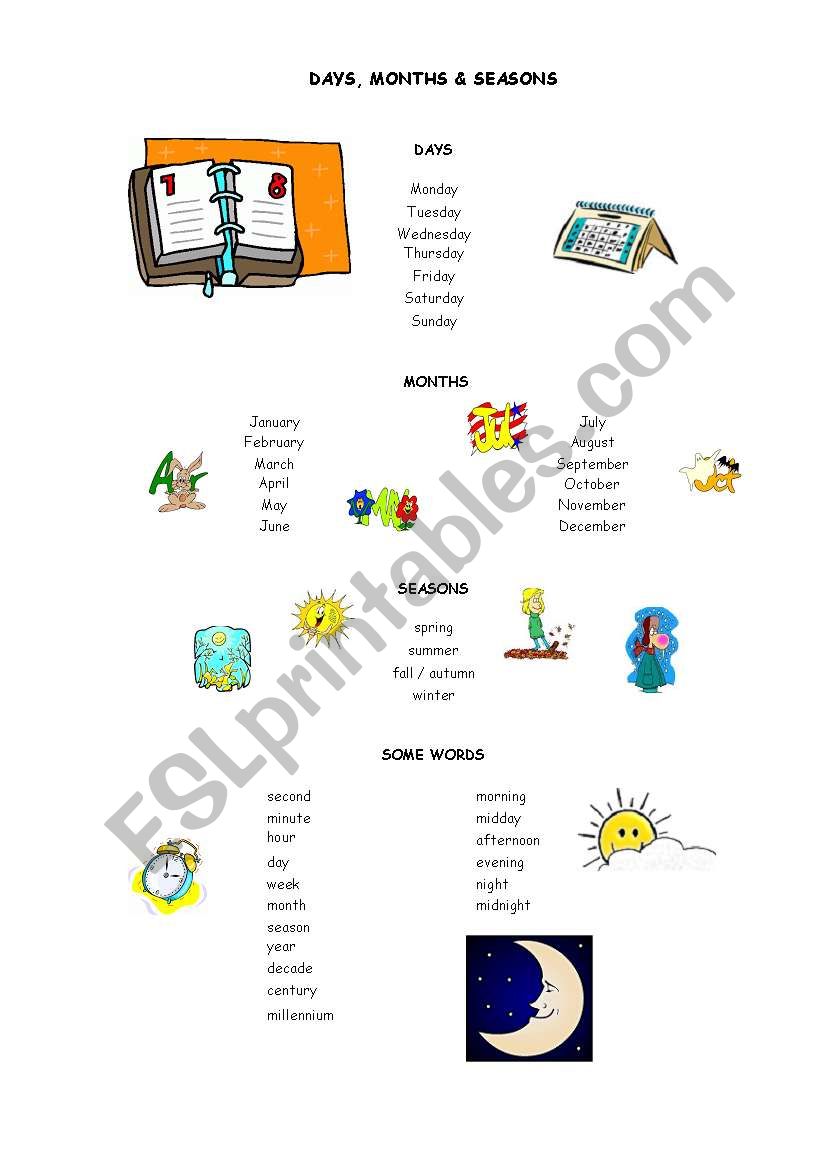 Days, months and seasons worksheet