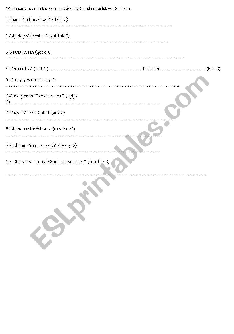 COMPARATIVES AND SUPERLATIVES worksheet