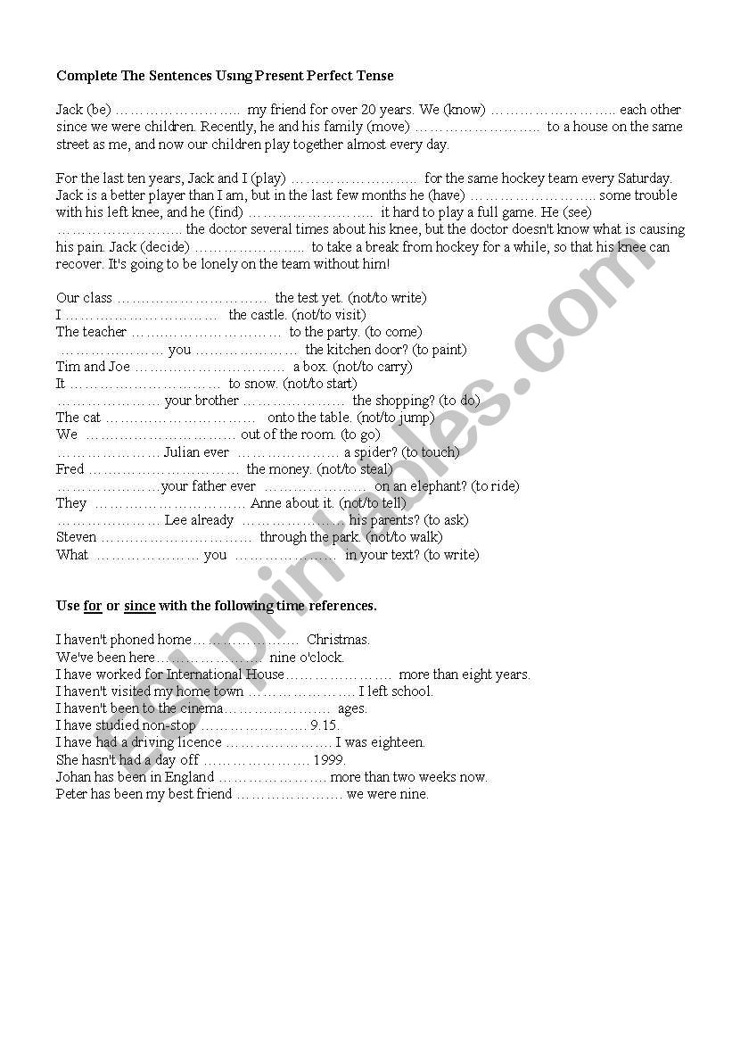 present perfect tense worksheet