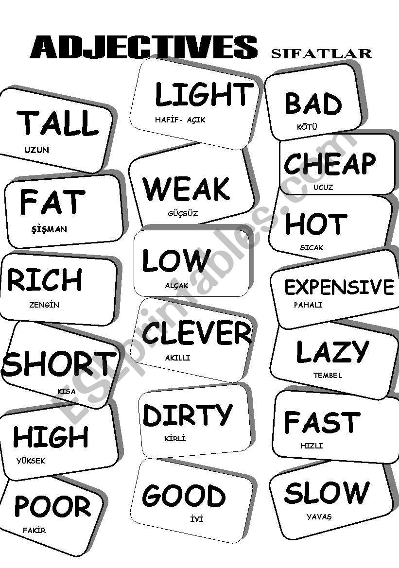 adjectives for turkish kids worksheet