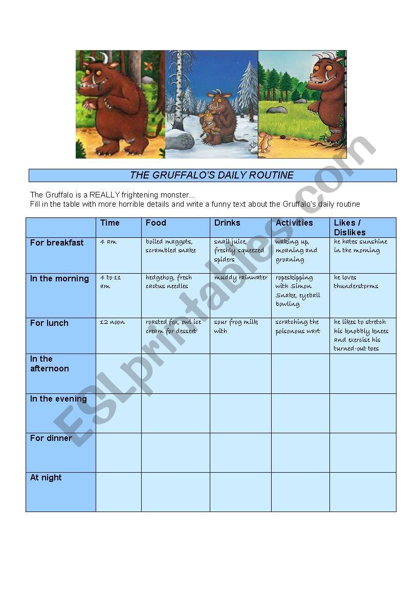 The GruffaloÂ´s Day worksheet