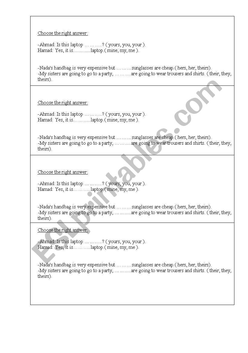 possessive pronouns worksheet