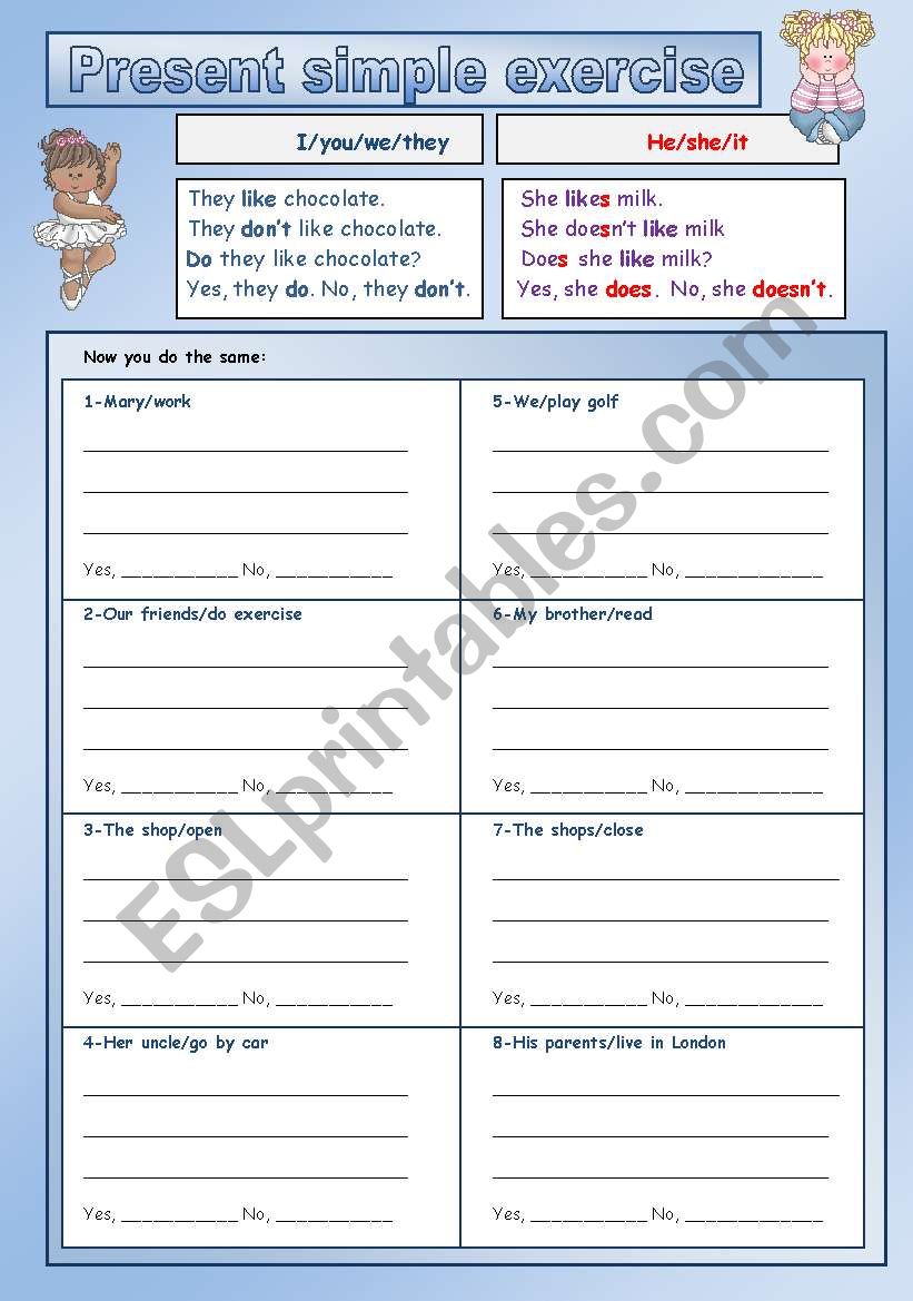 Present Simple exercise worksheet