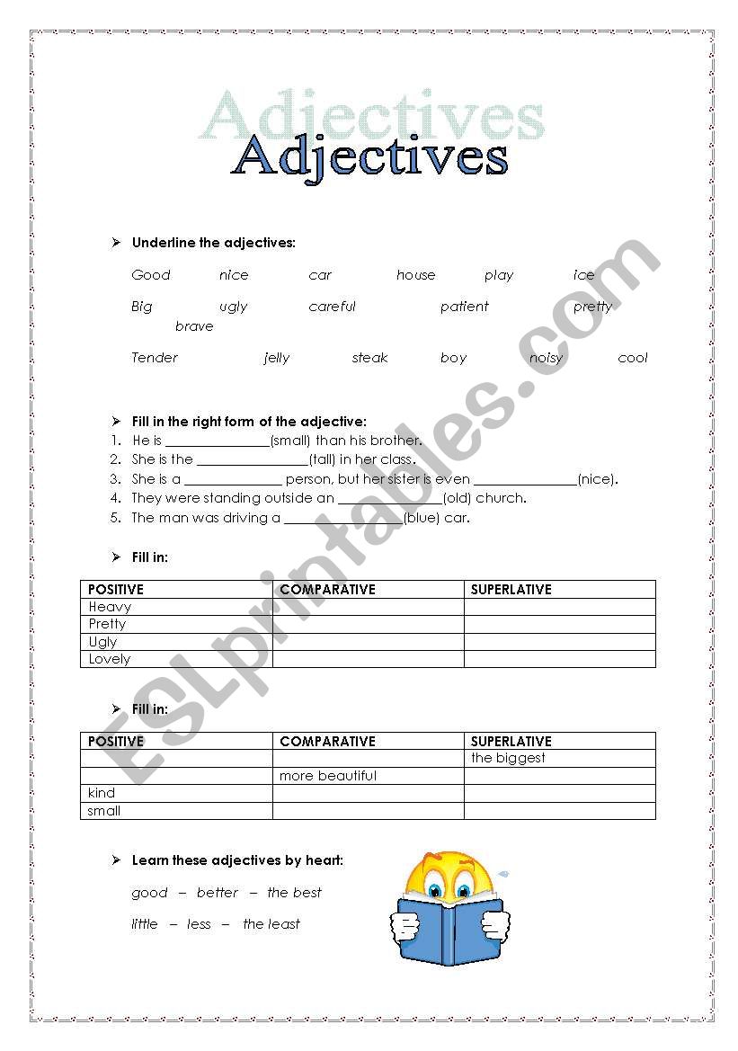 Mixed adjectives worksheet