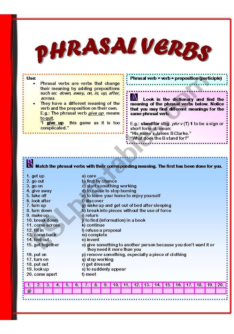 Phrasal Verbs (2 page worksheet)