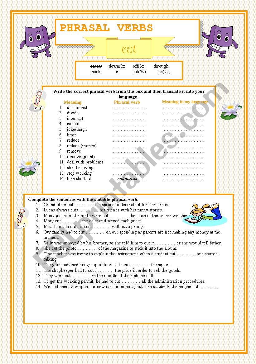 Phrasal verbs- CUT worksheet