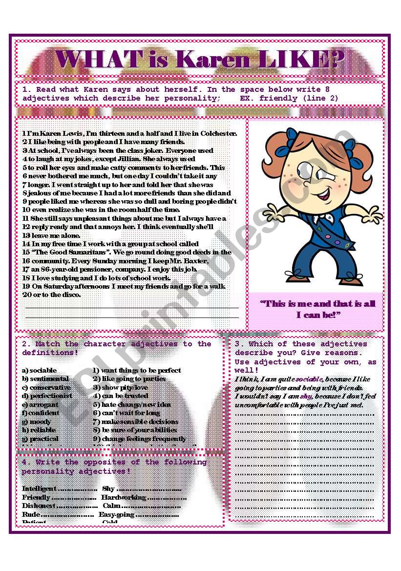 WHAT is Karen LIKE? worksheet