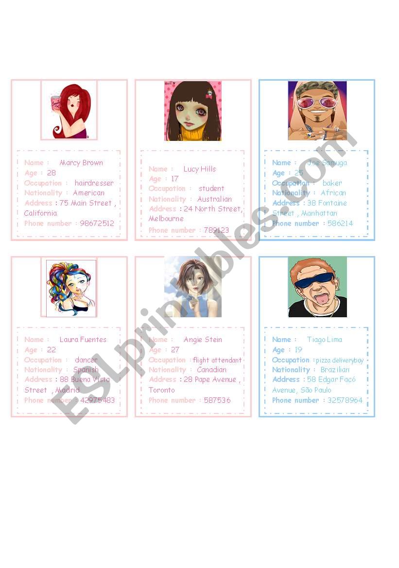 Conversation cards worksheet