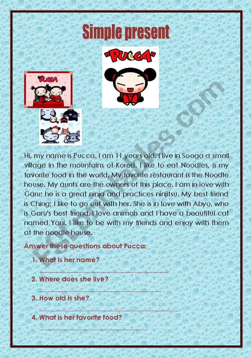 simple present pucca worksheet