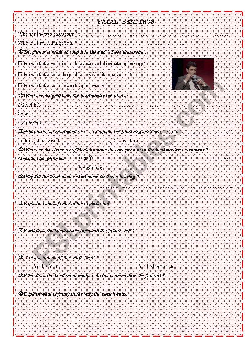 Fatal Beatings worksheet