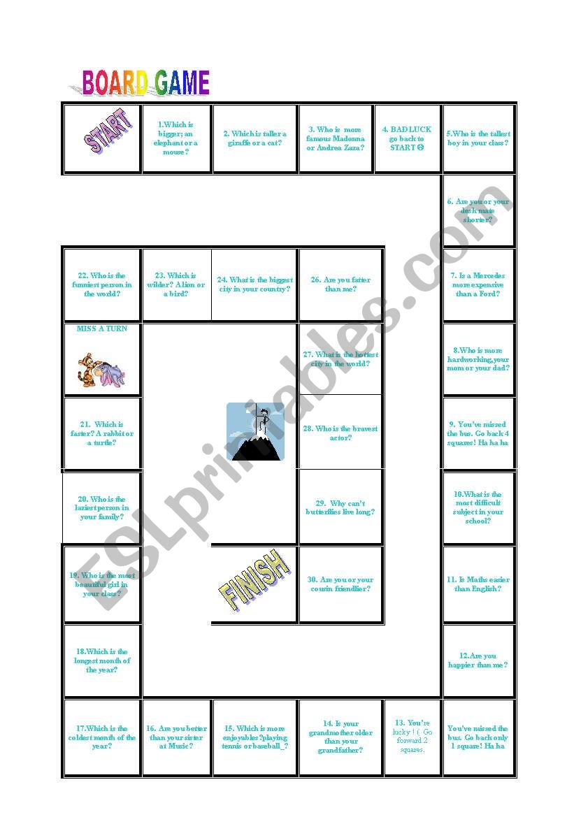 YUPPiiii BOARD GAME :) PRACTISING COMPARATIVES AND SUPERLATIVES :) HAVING FUN AND EXERCISING COMPARATIVES AND SUPERLATIVES :))))