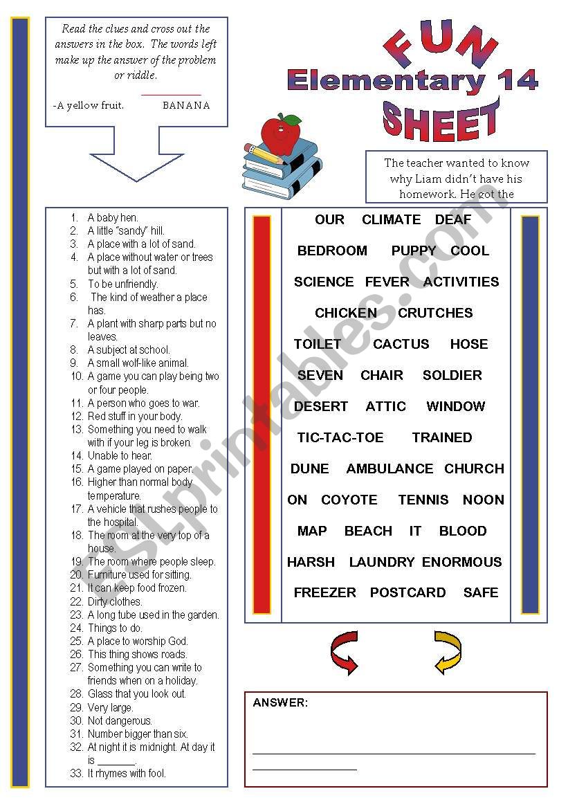 Fun Sheet Elementary 14 worksheet