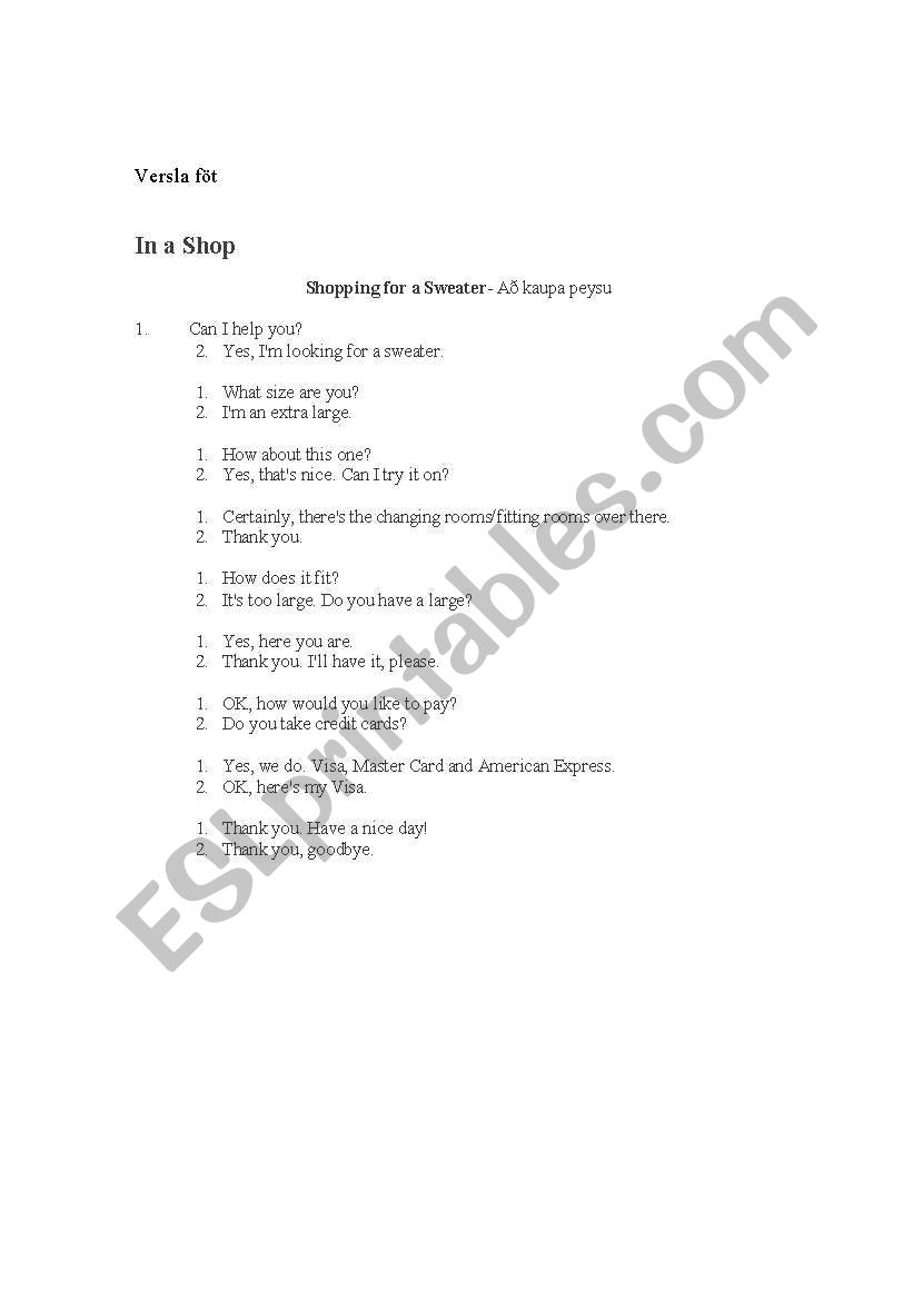 How to shop worksheet