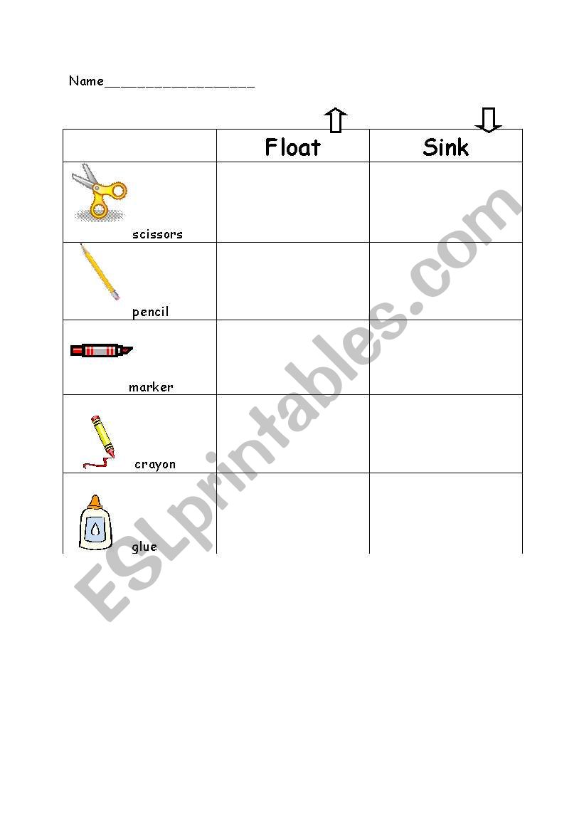 English Worksheets Sink Or Float