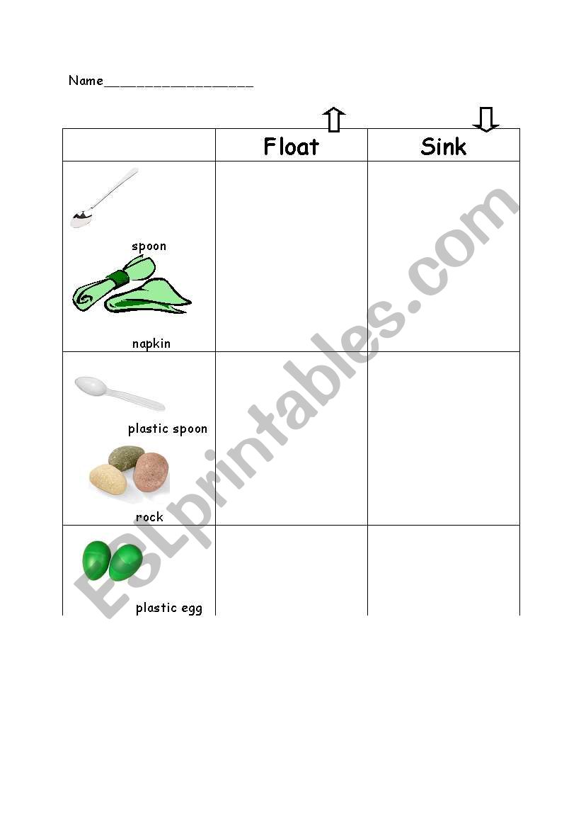 Sink or Float worksheet