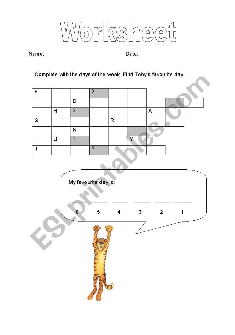 Days of Week worksheet