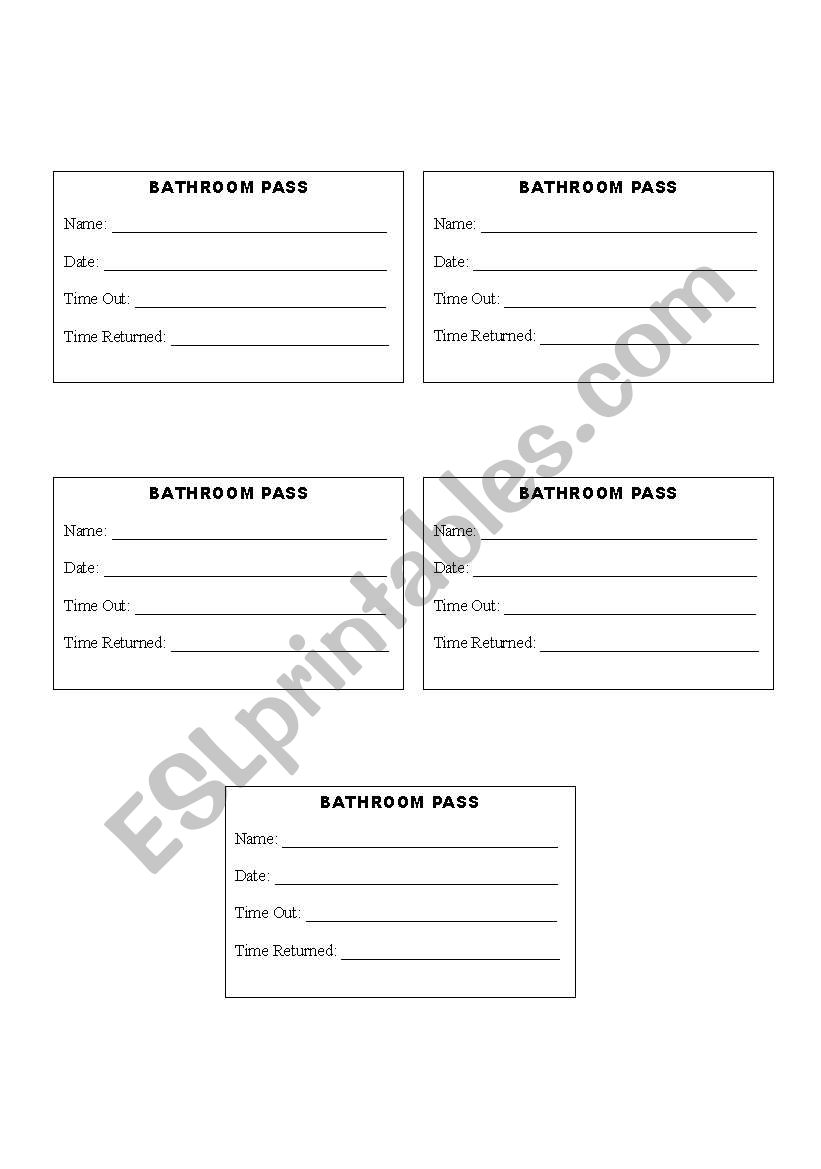 Bathroom Passes worksheet