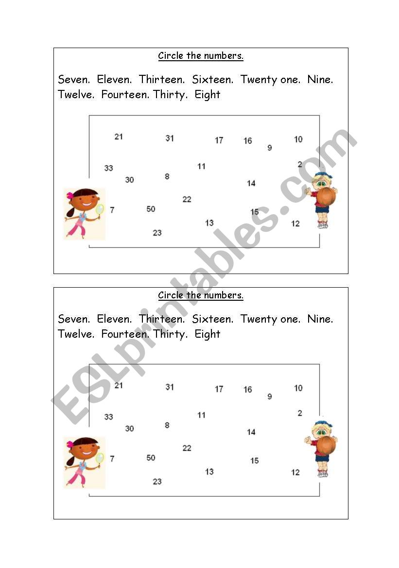 numbers worksheet