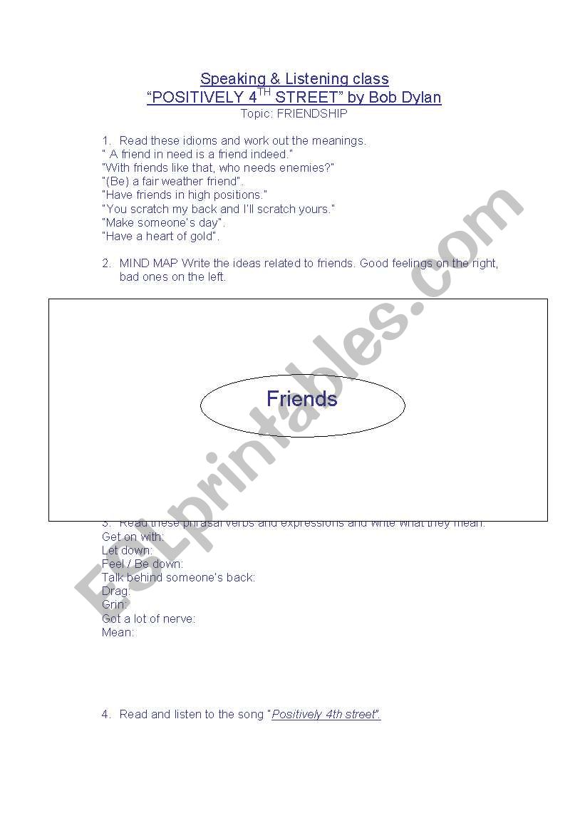 Friendship Dylans song worksheet