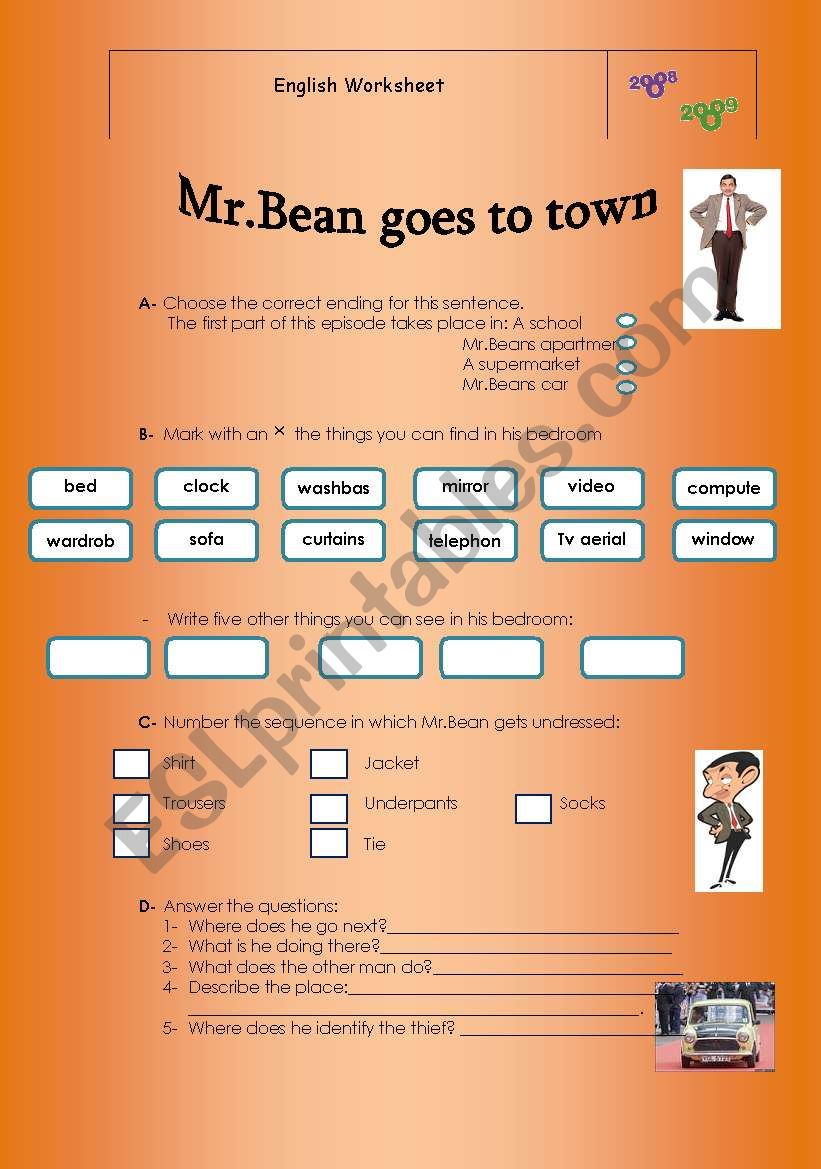 Mr.Bean goes to town worksheet