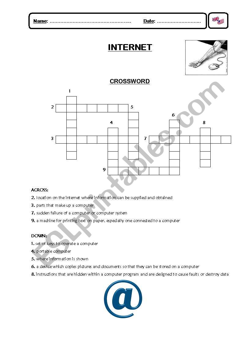 Crossword about Internet worksheet