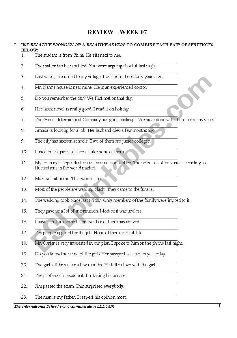 EXERCISE  worksheet