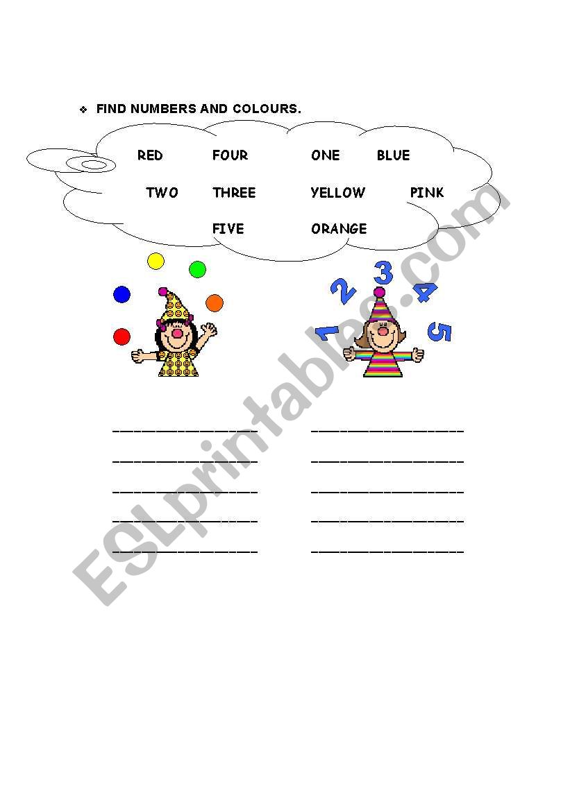 colour and numbers worksheet