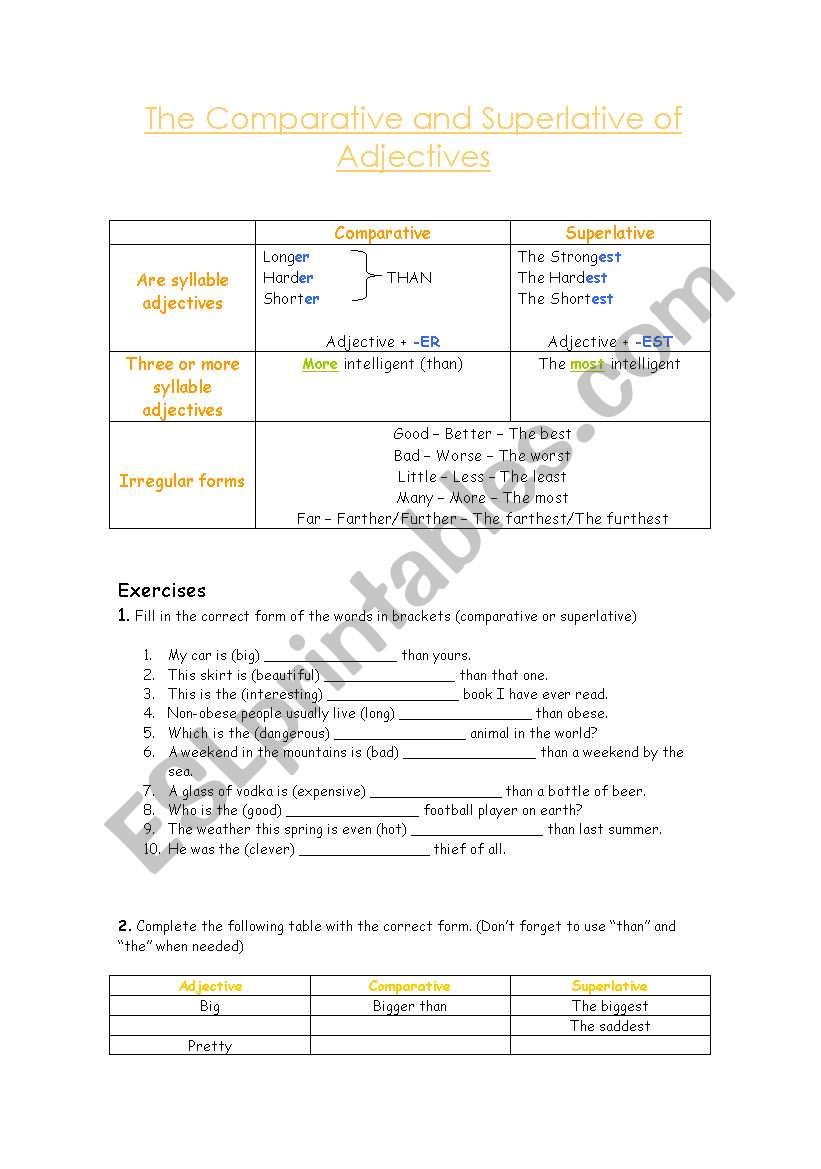 comparative and superlative worksheet