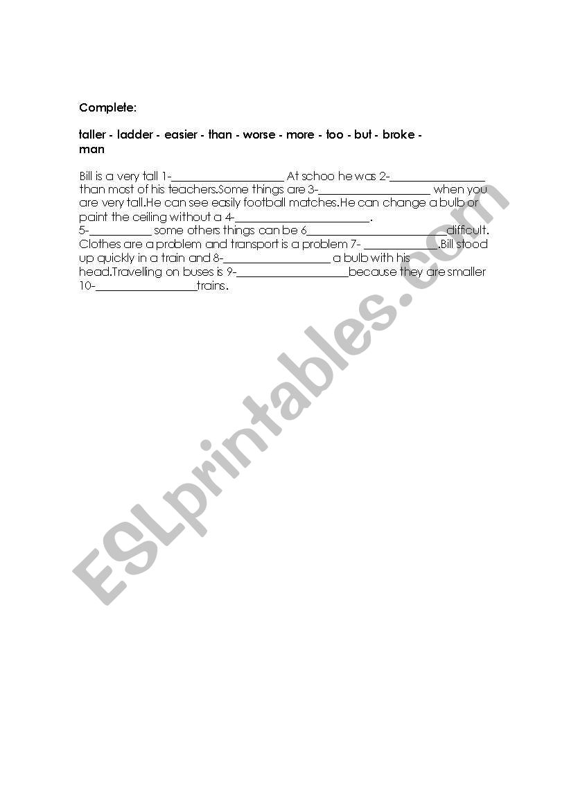 Complete using words worksheet