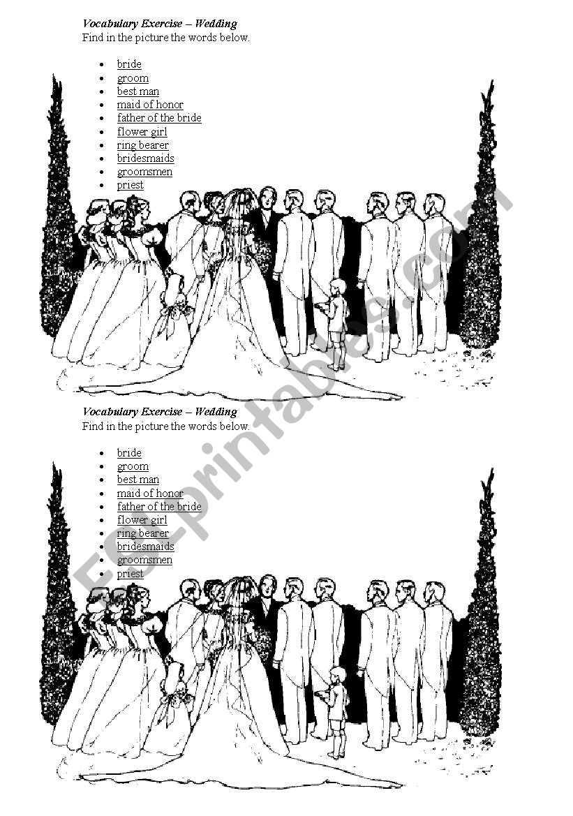 Wedding vocabulary worksheet