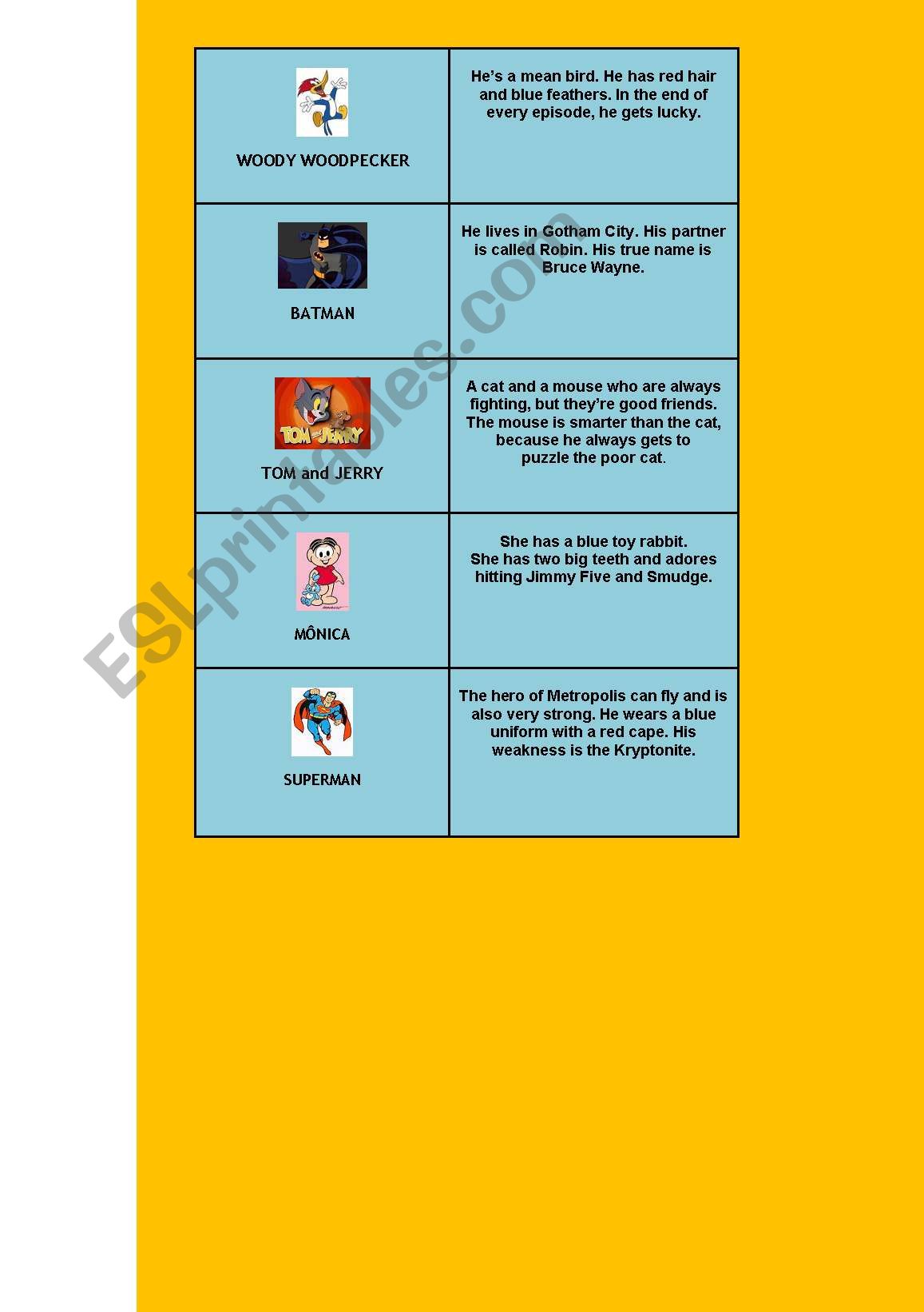 Cartoons Memory Game worksheet